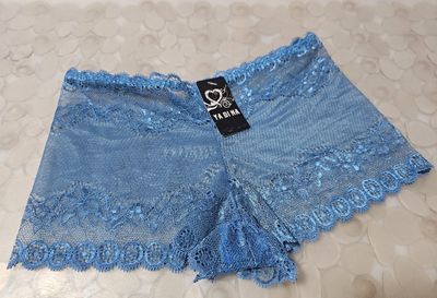 Size 6 (2XS) Sapphire Mist Lace Boyshorts Soft Mesh Geometric &amp; Floral Lace Boyshorts