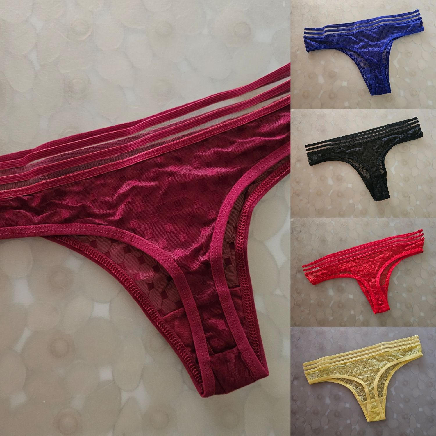 Size 6–8-10-12 (XS-S-M-L) Mesh Geo Strappy Low Rise Thongs