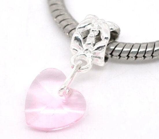 Crystal Glass Heart Pendant &amp; Filigree Stainless Steel Necklace