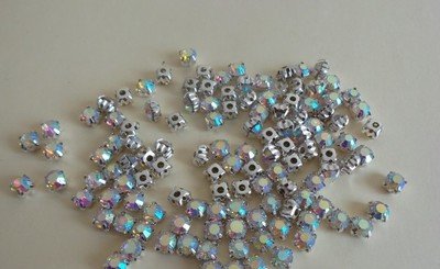 Silver Plated Point Back 100 Sew On AB Glass Crystal Rhinestones