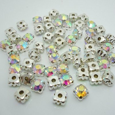 Silver Plated Point Back 100 Sew On AB Glass Crystal Rhinestones