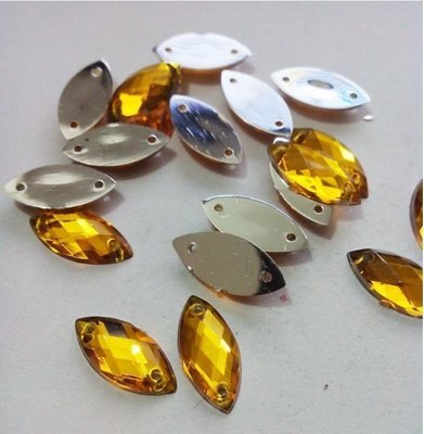 15*7mm DIY 2-Holes 100 Sew-On Navette Flatback Golden Yellow Rhinestones