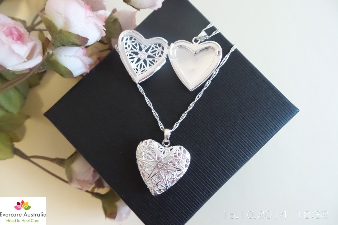 925 Sterling Silver Heart Photo Frame Locket Pendant Necklace