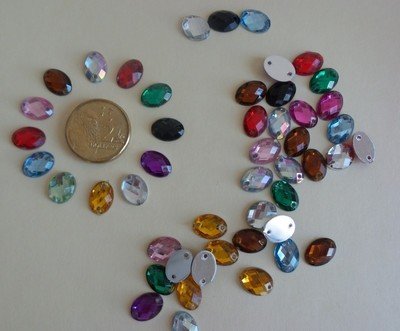 10*8mm 2-Holes 100 Sew-On Oval Flatback Mutli-Coloured Rhinestones
