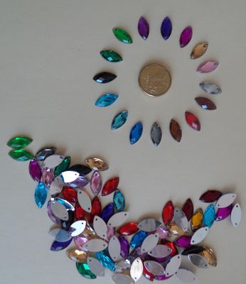 15*7mm DIY 2-Holes 100 Sew-On Navette Flatback Coloured Rhinestones
