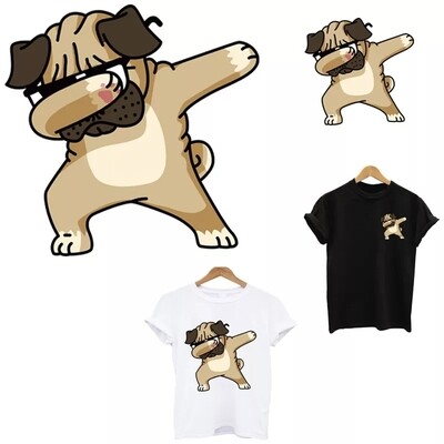Washable T-shirt Iron-on Transfers - Dabbing Pug (Set of 2, 1 Big + 1 Small)