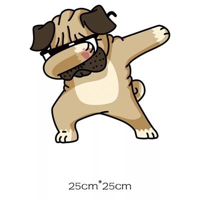 Washable T-shirt Iron-on Transfers - Dabbing Pug (Set of 2, 1 Big + 1 Small)
