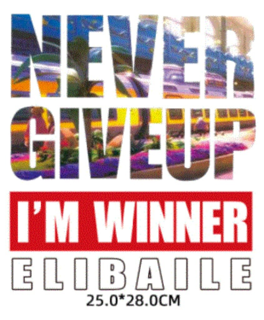Washable T-shirt Iron-on Transfers - Never Give Up I'm Winner