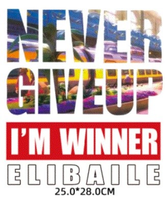 Washable T-shirt Iron-on Transfers - Never Give Up I'm Winner