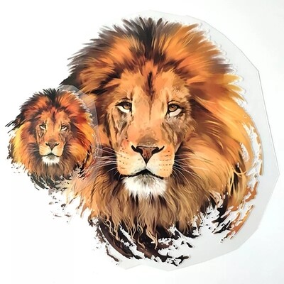 Washable T-shirt Iron-on Transfers - Wild Lion (Set of 2, 1 Big + 1 Small)