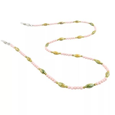 64cm Marbled Green-Yellow-Coral Beaded Optical Glasses Lanyard