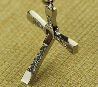 Classic Stainless Steel Crystal Rhinestone Cross-Pendant-Necklace