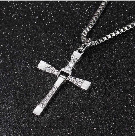 Classic Stainless Steel Crystal Rhinestone Cross-Pendant-Necklace