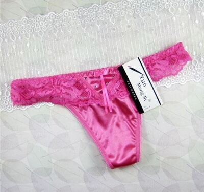 Size 6–8-10-12 (XS-S-M-L) Elegant Lace Satin Lace Sparkle Thong 7 Colour Options  with Crystal Accents