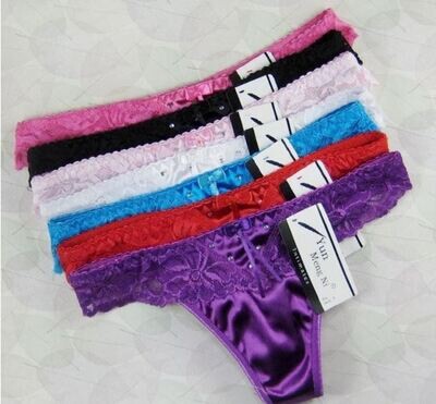 Size 6–8-10-12 (XS-S-M-L) Elegant Lace Satin Lace Sparkle Thong 7 Colour Options  with Crystal Accents