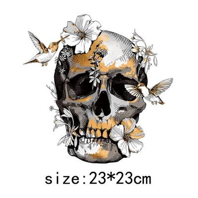 Washable T-shirt Iron-on Transfers - Floral-Bird Skull