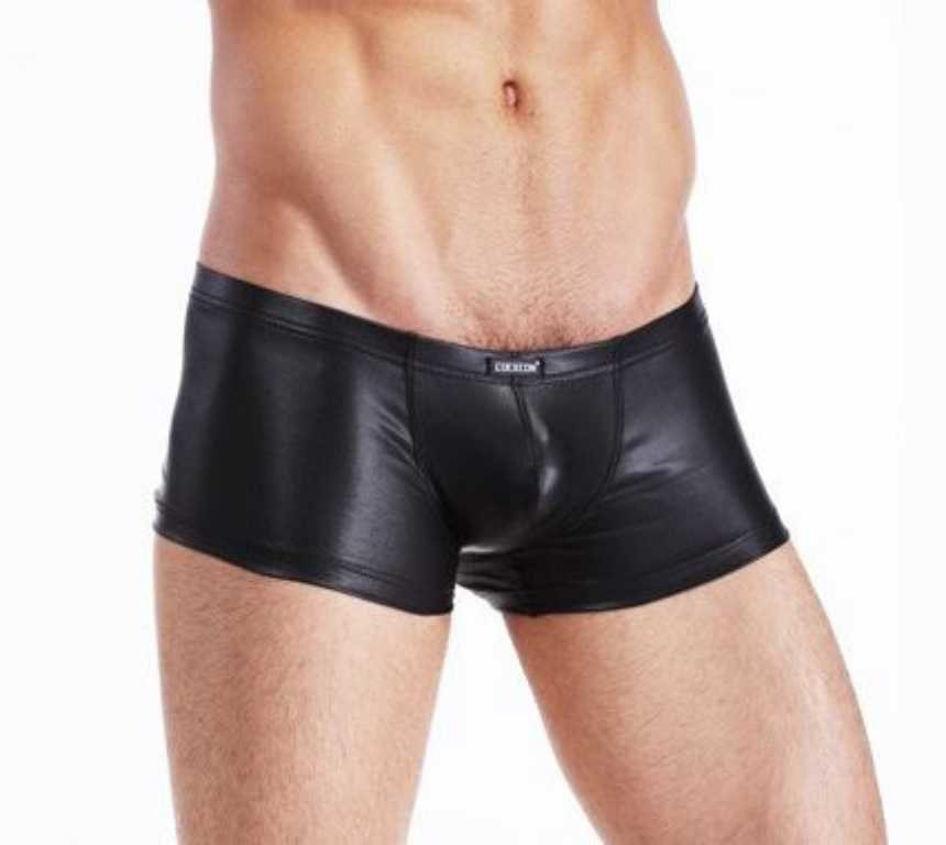 Black Wet Look Faux Leather Men's Club Lounge Shorts