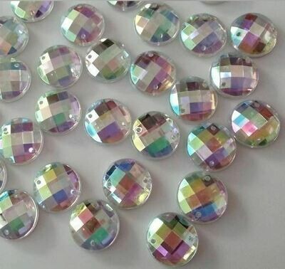 12mm 2-Holes 100 Sew-On Round Flatback Facet Crystal AB Rhinestones 12mm 2-Holes 100 Sew-On Round Flatback Facet Crystal AB Rhinestones