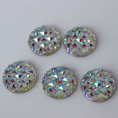 12mm 2-Holes 100 Sew-On Round Flatback Crystal AB Rhinestones