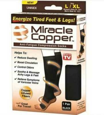 2 Pairs x Miracle Copper Comfort Compression Socks Knee-High Support Socks for Travel &amp; Work