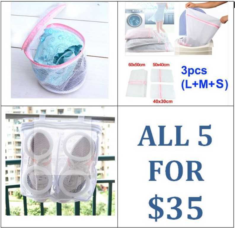 5+1 Pc Set x Laundry Mesh Washing Bags for shoes, bra, lingerie &amp; delicates + Free magic cleaning sponge