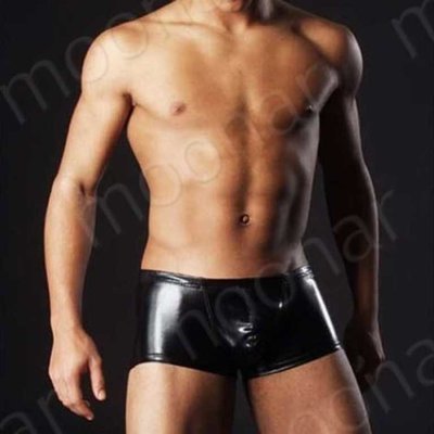 Black Faux Leather Men's Loungewear-Underwear-Swimwear-Shorts