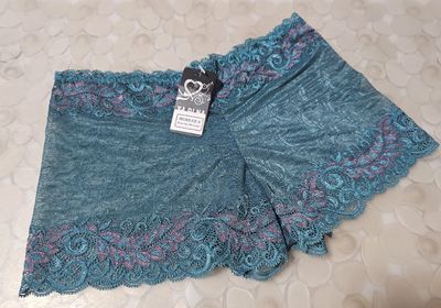 Size 8 (M) Dusty Teal Soft Mesh Geometric &amp; Floral Lace Briefs