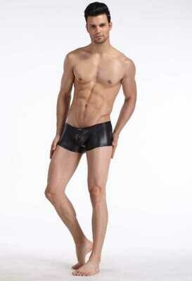 Black Leather-Look Men's Casual Shorts