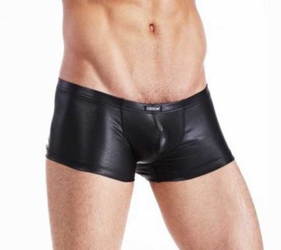 Black Wet Look Faux Leather Men's Club Lounge Shorts