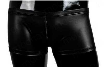 Black Faux Leather Men's Hybrid Lounge Swim Boxer Shorts N2N
