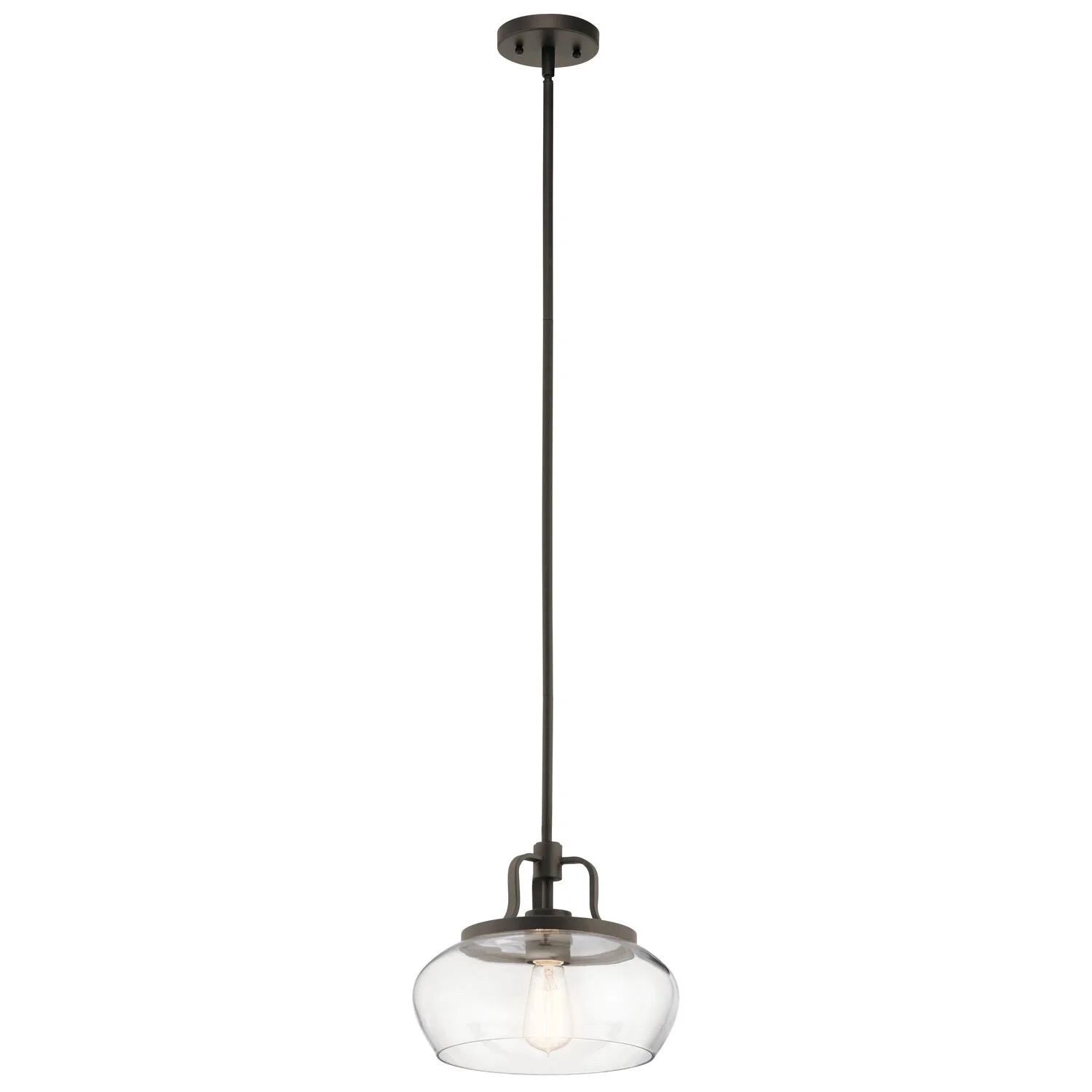 KICHLER Davenport 3-Light Antique Pewter Transitional Kitchen Convertible Pendant Hanging Light/Semi Flush with Clear Glass