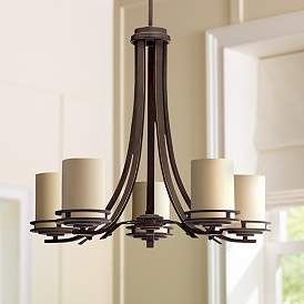 KICHLER  Hendrik 24.5 in. 5-Light Olde Bronze Contemporary Shaded Cylinder Chandelier for Dining Room 4