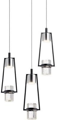 Elan Ayse Chrome W/Matte Black Modern/Contemporary Seeded Glass Cylinder LED Pendant Light