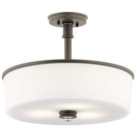 Joelson by Kichler14.75 in. 3-Light Olde Bronze Hallway Transitional Semi-Flush Mount Ceiling Light with Cased Opal Glass
