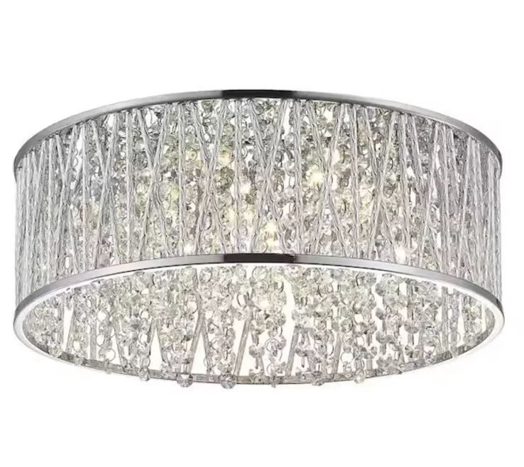 Collins Laser Cut Aluminum and Chrome and Crystal Integrated LED Flush Mount Light