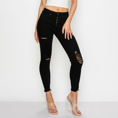 Wax Jean - Authentic Denim Exposed Button Skinny Jean - 90204