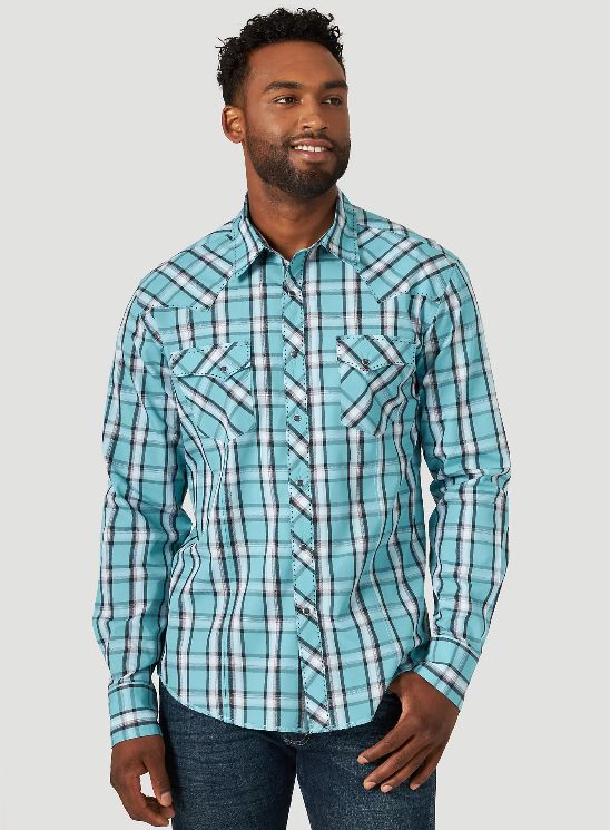 Wrangler - Men&#39;s Long Sleeve Fashion Western Plaid Shirt - MVG343Q