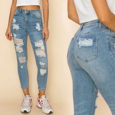 Wax Jeans Women’s Vintage-Inspired Destructed Ankle Skinny Jean - 90187