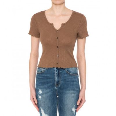 Ambiance - Women&#39;s Notch Slub Crop Top - 73564