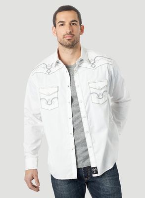 Wrangler - Men&#39;s Rock 47 Long Sleeve Embroidered Yoke Solid Western Snap Shirt - MRC427W