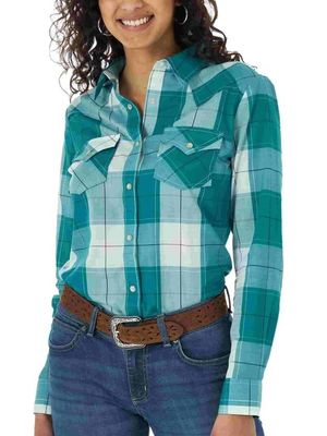 Wrangler - Women&#39;s Essential Long Sleeve Plaid Western Snap Top - LWE523M