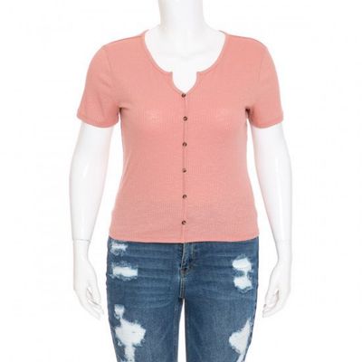 Women Ambiance Plus Size Notch  Slub Top - 73678XL