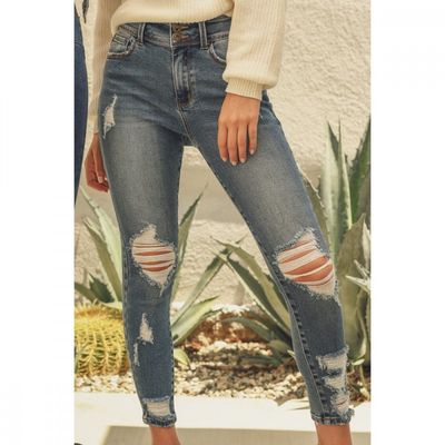Women Ripped Wax Jeans 90217