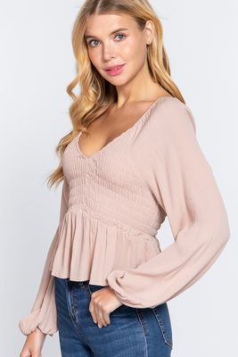 Active USA - Long Slv Ruffle Detail Woven Top - T13231