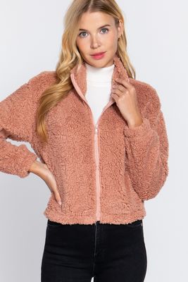 Active USA - Long Slv Faux Fur Zip-up Jacket - J12573