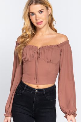 Active USA - Off Shoulder Smocking Woven Top - T13221