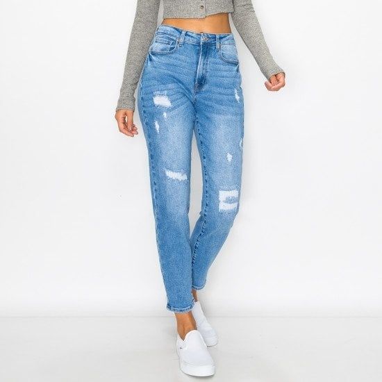 Wax Jean - Mended Destructed Mom Jean - 90255