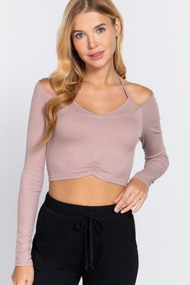Active USA - Long Slv Layered Halter Knit Top - T13283