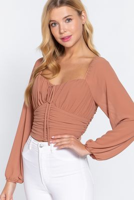 Active USA - Long Slv Shirring Woven Top - T12647