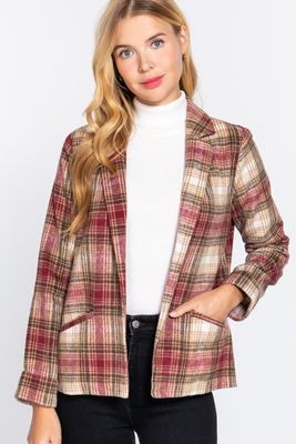 Active USA - Notched Collar Plaid Jacket - J13268